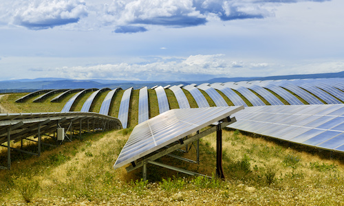 Solar panels field on a plateau in France